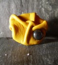 BAGUE CUIR FROISSE JAUNE ET HEMATITE