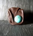 BAGUE EN CUIR FROISSE MARRON CHOCOLAT ET TURQUOISE VERITABLE