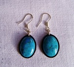 Boucles d’oreilles une pierre ovale en v&eacute;ritables turquoises bleues et argent 925