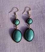 Boucles d’oreilles deux pierres ovales en turquoises bleues claires et argent 925