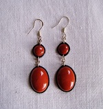Boucles d’oreilles deux pierres ovales en jaspe rouge et argent 925