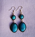 Boucles d’oreilles deux pierres ovales en v&eacute;ritables turquoises bleues et argent 925