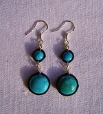 Boucles d’oreilles deux pierres rondes en v&eacute;ritables turquoises bleues et argent 925