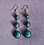 Boucles d’oreilles trois pierres en turquoises bleues claires et argent 925