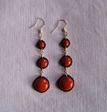 Boucles d’oreilles trois pierres en jaspe rouge et argent 925