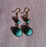 Boucles d’oreilles deux pierres rondes en turquoises bleues claires et argent 925