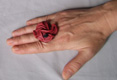 BAGUE FLEUR CUIR FROISSE ROUGE BRIQUE